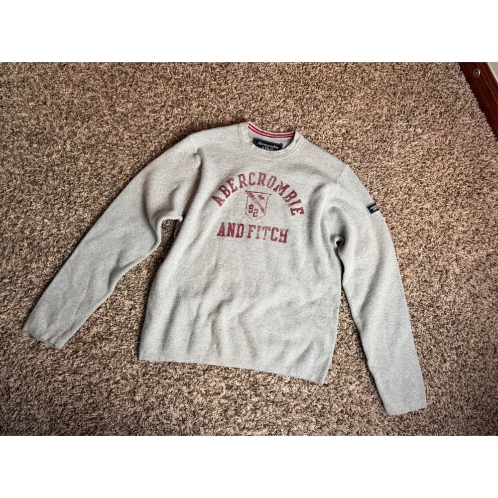 Abercrombie & Fitch Gray Wool Blend Graphic Crewneck Sweater Womens Large L